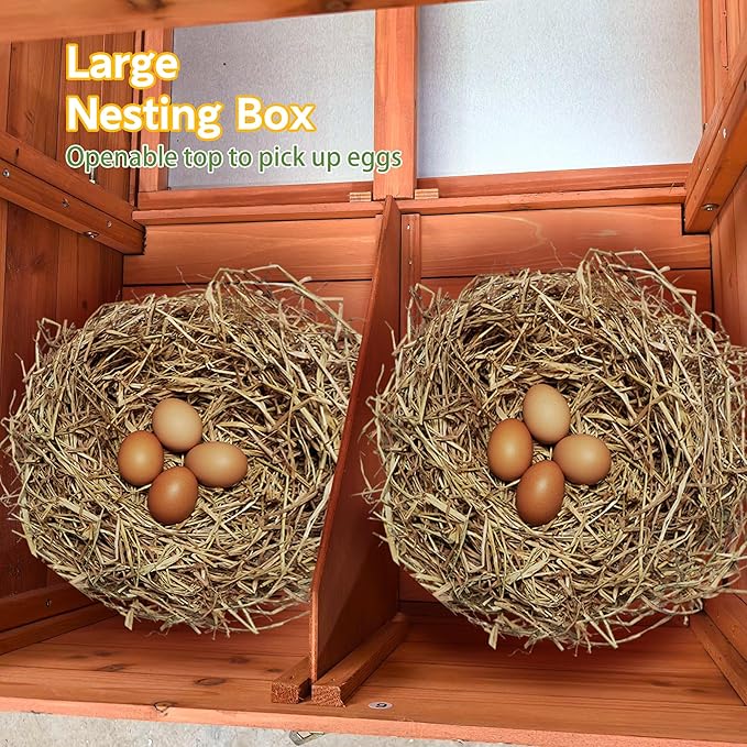 Large Wooden Chicken Coop for 3-4 Chickens – Outdoor Hen House with Nesting Box, Perch, Pull-Out Tray, Waterproof Roof & Predator-Proof Lock, Ventilated Weatherproof Chicken Cage Natural