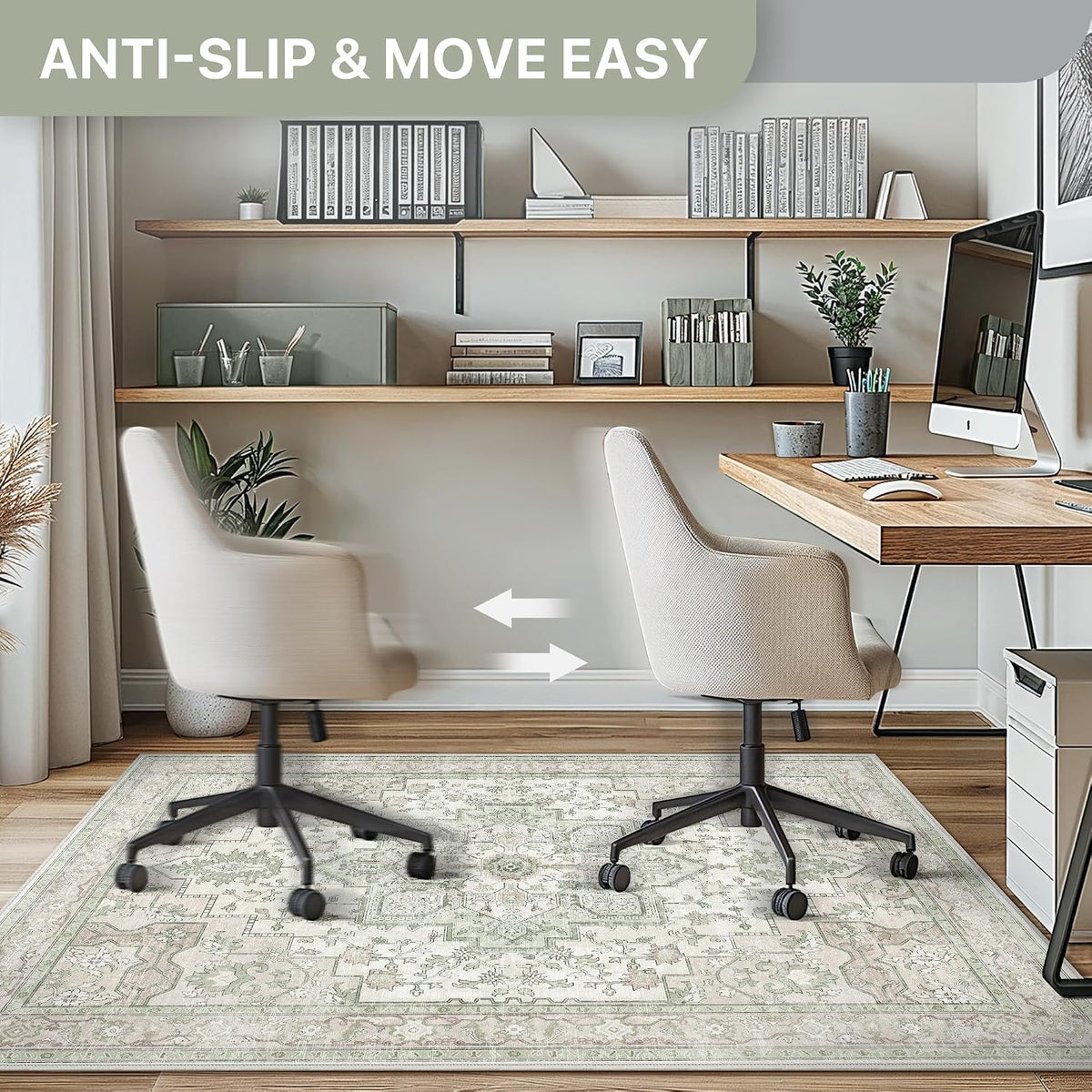 36"x48" Office Chair Mat for Hardwood Floor, Non-Slip Washable Mint