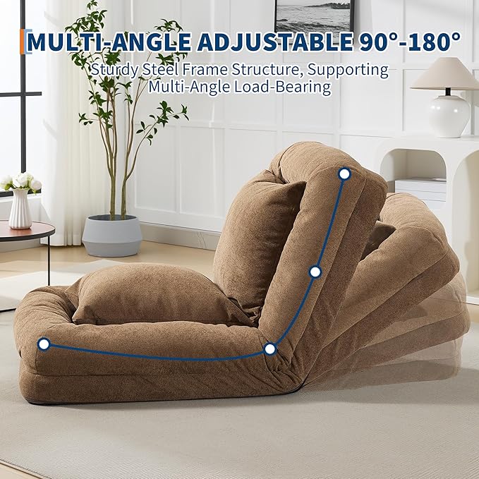 GarveeHome Human Dog Bed for Adult, Comfy Lazy Sofa Bed with 2 Pillows & 5 Adjustable Position, Chenille Upholstered Lounge Chair for Living Room Bedroom Brown