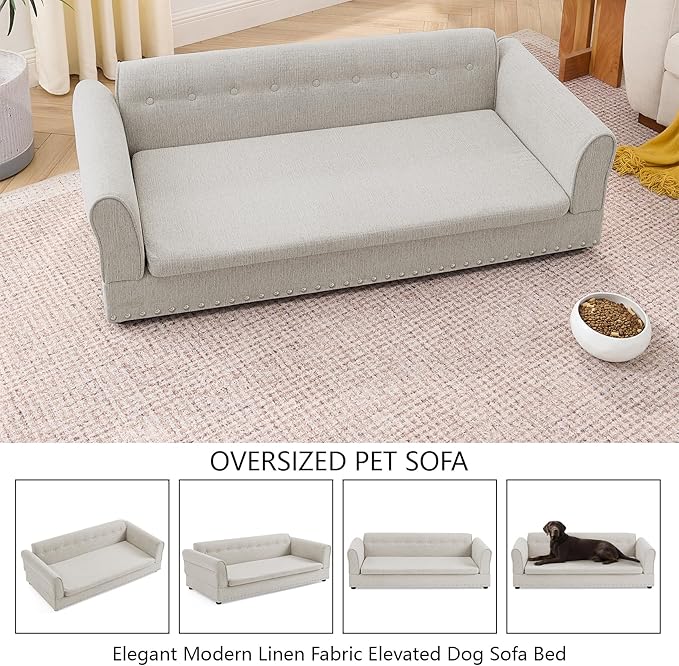 Oversized Pet Sofa Bed for Large Dogs, 55 Inch Modern Dog Couch with Orthopedic Memory Foam, Sturdy Furniture Style Pet Bed with Weight Capacity 220 lbs, (Beige)