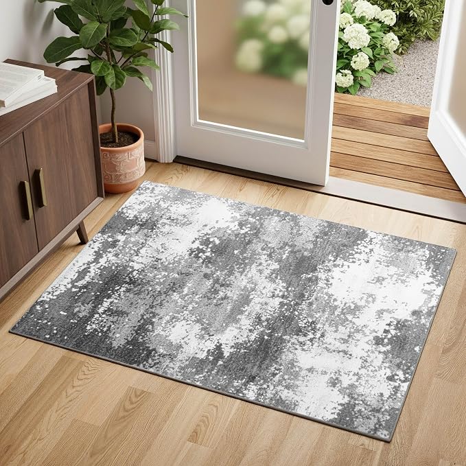 Entryway Rug 2x3 Grey Door Mat Indoor Entrance 24x36, Washable Small Throw Rugs