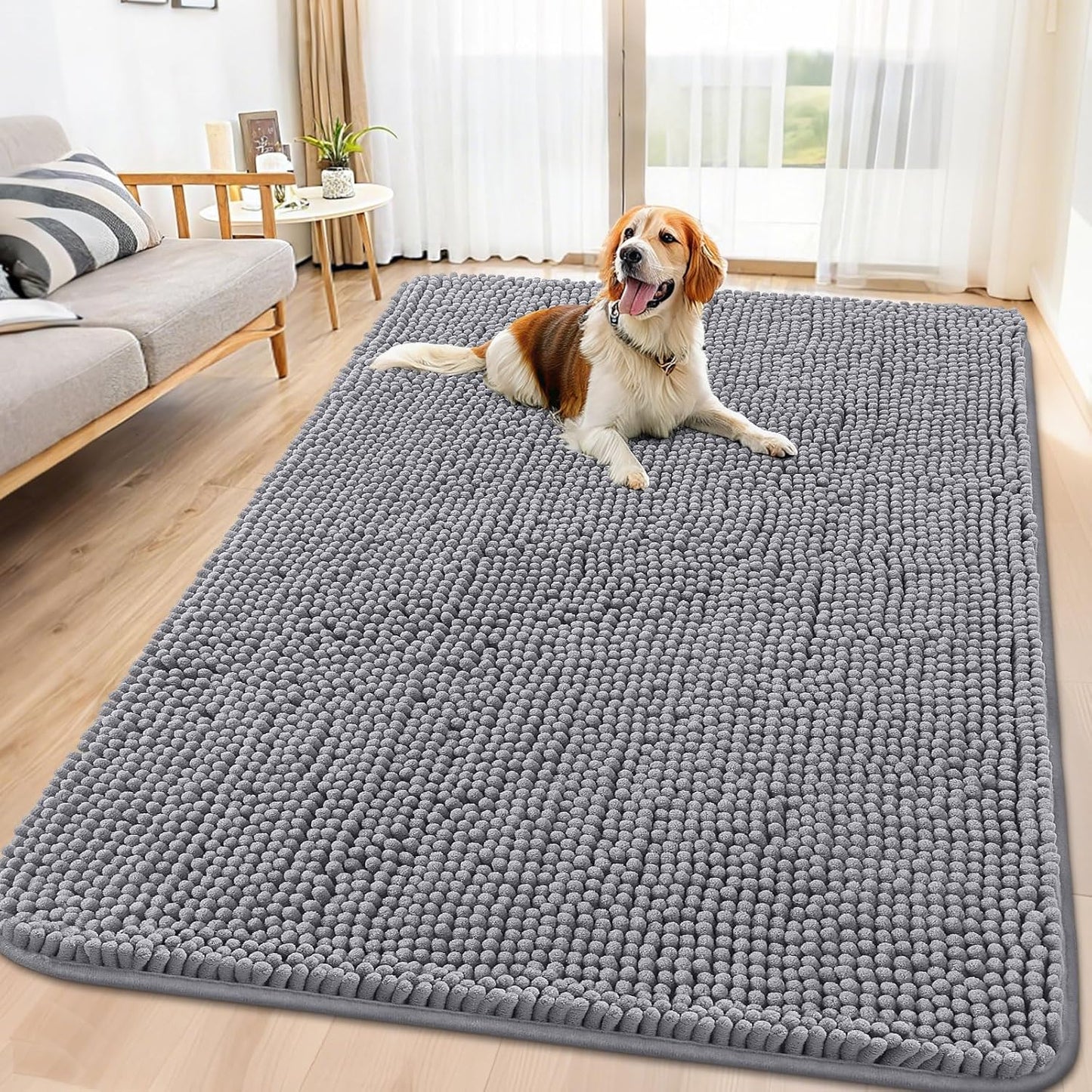 Smiry Dog Door Mat for Muddy Paws 71x46, Absorbs Moisture and Dirt Doormat, Non-Slip Washable Quick Dry Chenille Front Door Mat Indoor Entrance, Entryway Carpet for Inside Floor, Grey