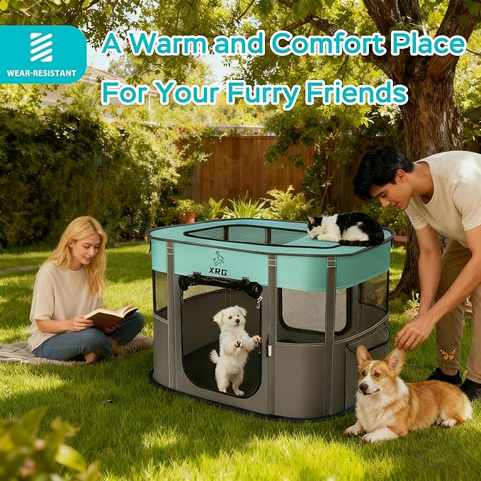 Portable Foldable Pet Playpen Collapsible Crates Kennel Playpen for Dog cat and Rabbit &Travel playpen Outdoor or Indoor (Large（35.4" L x 27.6" W x 23.6" H）, Green)