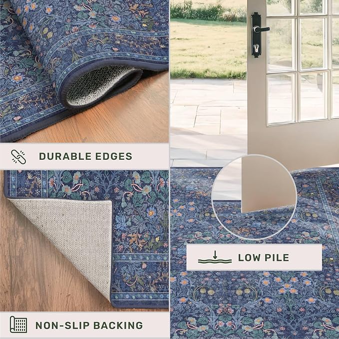 Dark Blue 2'6" x 8' Runners for Hallways Non Slip, Extra Long Floor Runner for