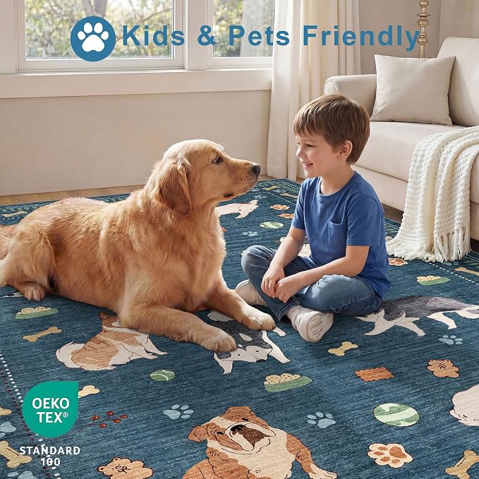 DUKINO 2x4 Runner Rug for Entryway, Animal Dog Print Washable Kitchen Rug