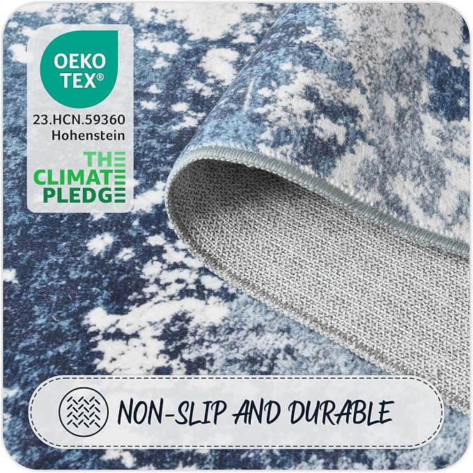 Entryway Rug 2x3 Blue Door Mat Indoor Entrance 24x36, Washable Small Throw Rugs