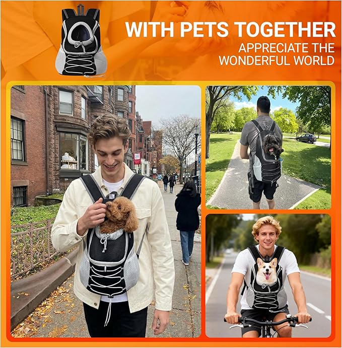 Dog Carrier Backpack for Small Dogs｜Pet Travel Shoulders Bag - Puppy Holder for Chest-Front Dog Baby Carring Ventilated for Hiking & Camping, Black Grey, S