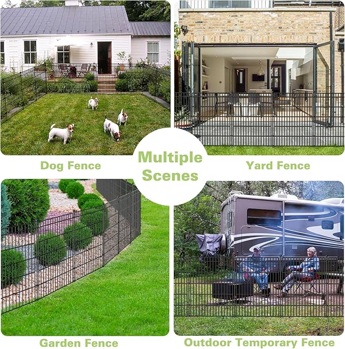 10 Panels No Dig Garden Fence with Gate, 44in(H) × 23.6ft(L) Decorative Metal Outdoor Dog Fence, Rustproof Pet Fencing for Yard, Patio, Flower Bed -Temporary Fencing| Easy to Install