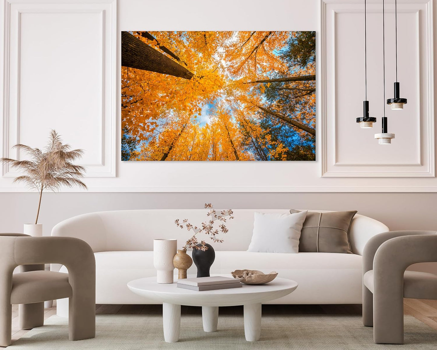 Nature Wall Art Prints - Ocean Forest Mountain Lake Canvas Landscapes - Small to Extra Large Living Room Bedroom Kitchen Bathroom Décor (Blue Sky Through Yellow Autumn Trees, 28L" x 41W")