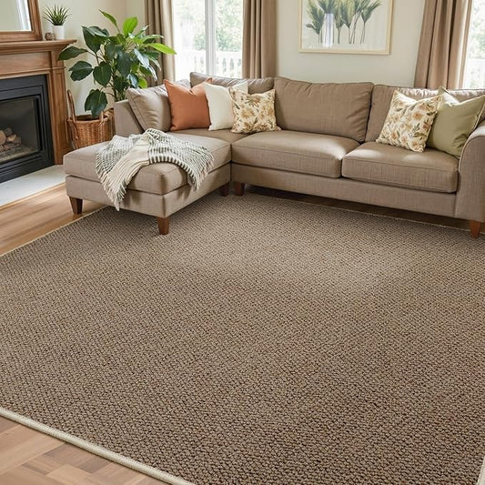 Faux Jute Area Rug 5'x7', Washable & Non-Slip, Taupe | 0.27" Low Pile Easy Jute