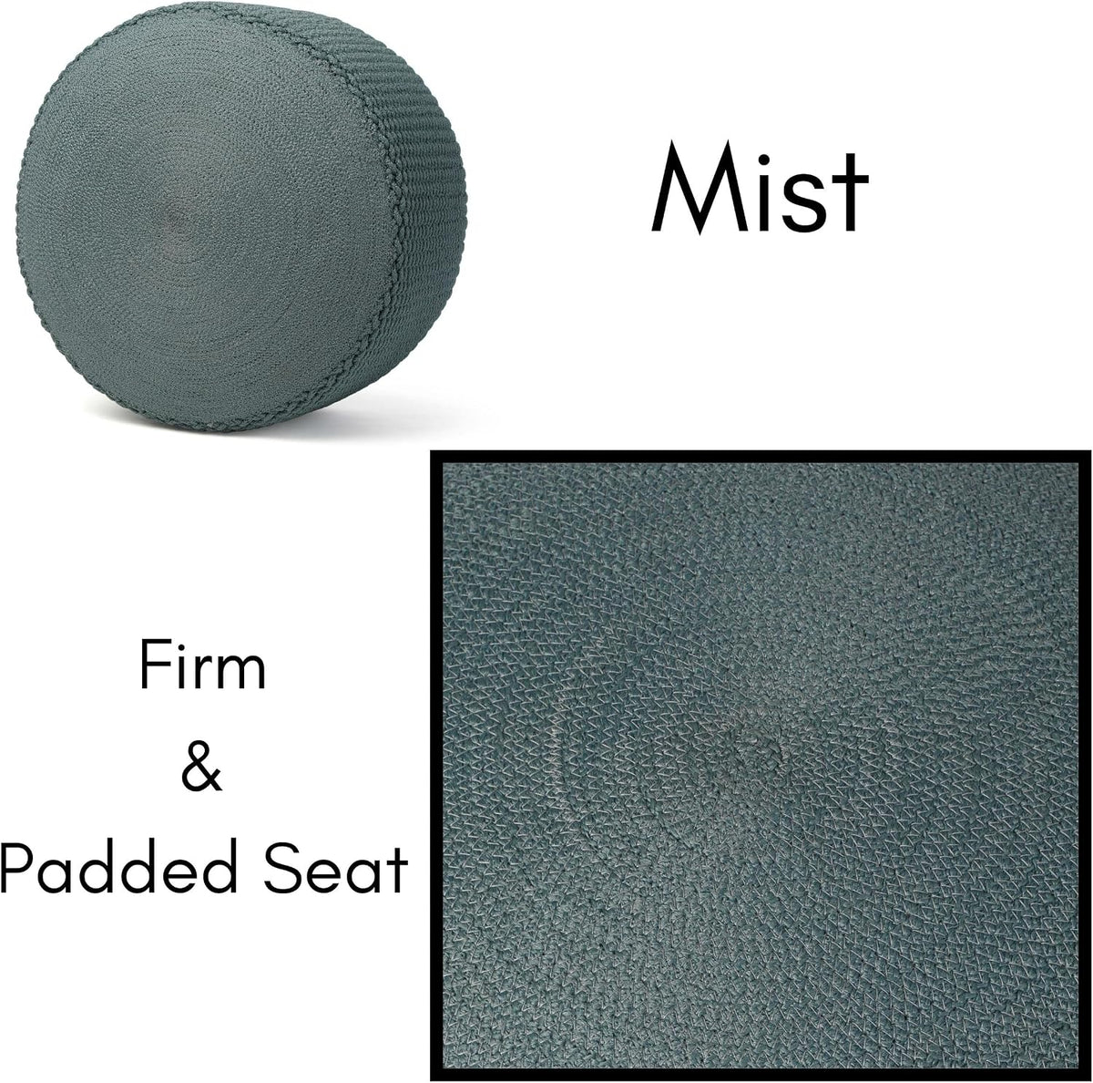 BIRDROCK HOME Indoor Outdoor Pouf Ottoman Foot Rest, Mist, 20”x20”x16”