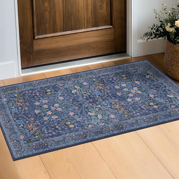 Dark Blue Washable 2x4 Entry Rug