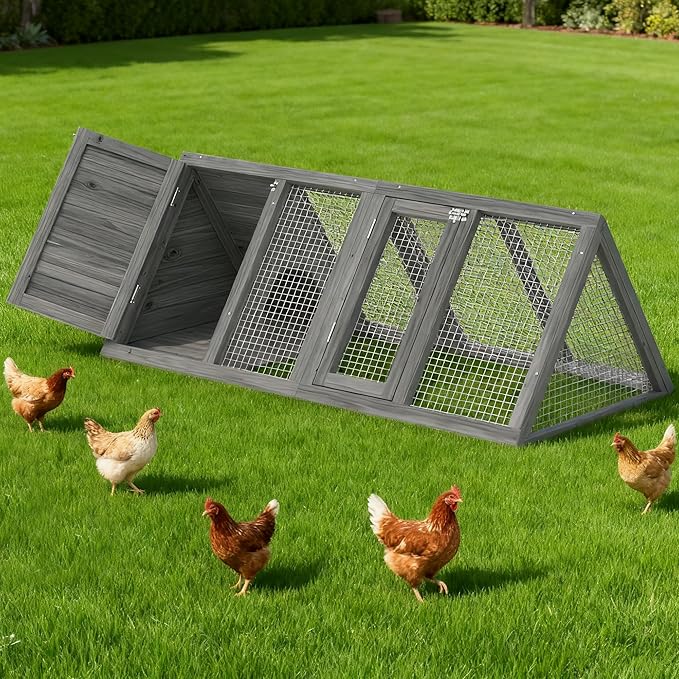 GOJOOASIS Chicken Coop for 2 Chickens Small Rabbit Hutch Quail Coop Wooden Bunny Cages Outdoor Chicken House w/Ventilating Wire (Grey)