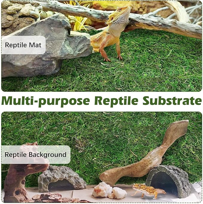 Reptile Carpet Cuttable Terrarium Mat Artificial Moss Reptile Liner Green Substrate Flooring Bearded Dragon Tank Accessories for Leopard Gecko Lizard Snake Tortoise (11.81" x 70.87")