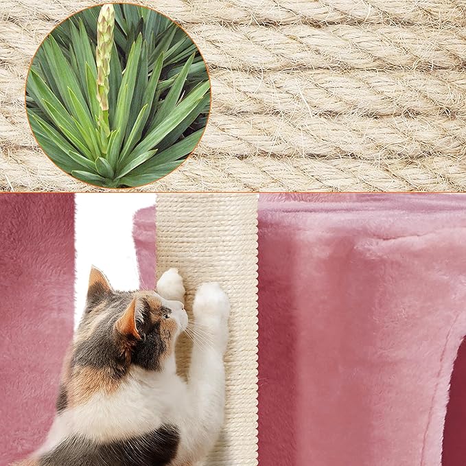 Topeakmart Cat Tree Tower for Indoor Cats, 34.5in Cute Kitten Tree Activity Center with Condo & Scratching Post, Multi-Level Pet Climbing Tower Play House w/Large Perch, Platform, Basket, Pink
