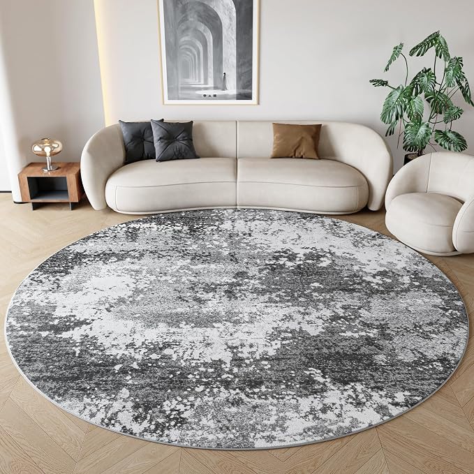 Round Rugs 8ft Washable Grey Circle Area Rug