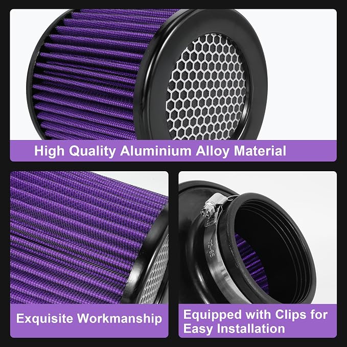 Cold Air Intake Filter High Performance Washable Filter Clamp-On Replacement