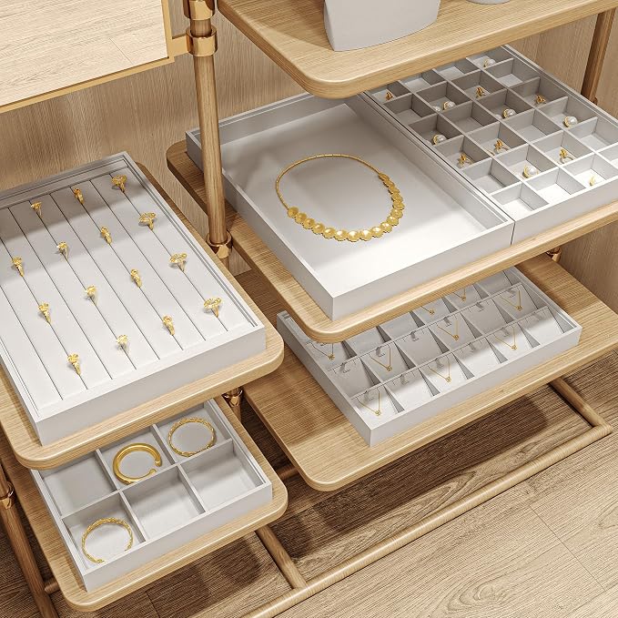 Oirlv Premium White Leather Stackable Jewelry Tray Ring Holder Organizer