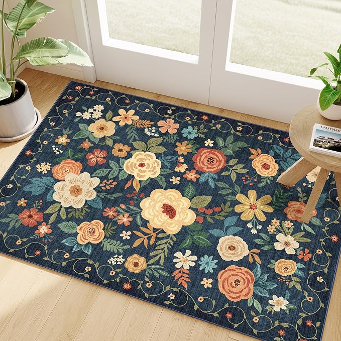 DUKINO 2x3 Rugs for Entryway, Floral Indoor Washable Door Mat, Non Slip Boho