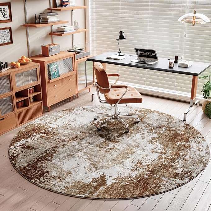 Brown Round Rugs 6ft Washable Circle Area Rug
