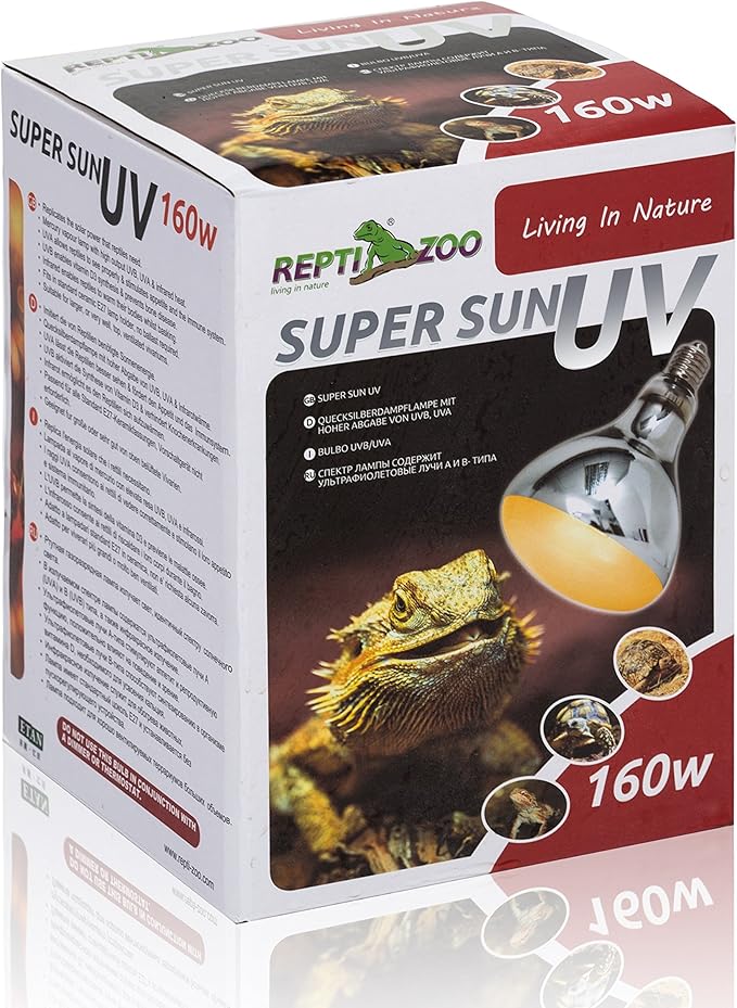 REPTI ZOO 160W Reptile Heat Lamp Full Spectrum UVA UVB Reptile Sun Lamp Self-Ballasted Vapor Basking Spot Lamp/Bulb/Light for Reptile and Amphibian