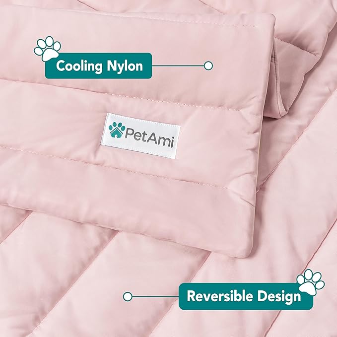 PetAmi Cooling Mat for Dog, Premium Pet Cooling Blanket for Crate Kennel, Indoor Cat Cool Sleeping Pad, Q-MAX Cold Sofa Couch Cover for Summer, Pink, Medium (29x40)