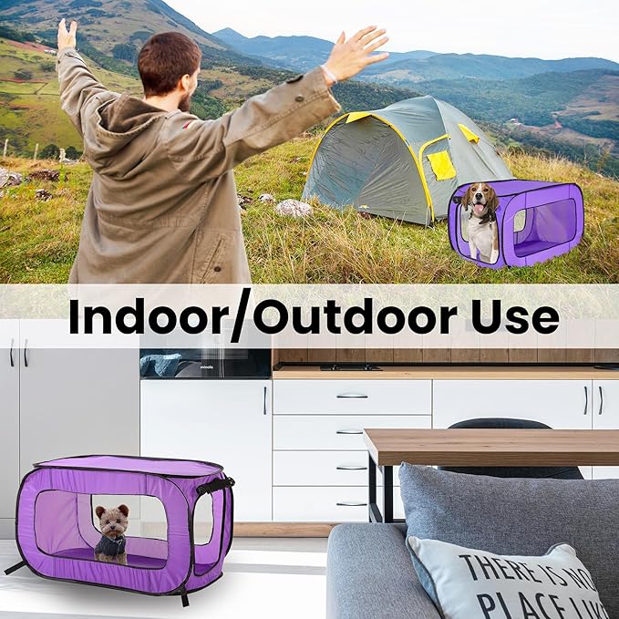 Beatrice Home Fashions Portable, Collapsible, Pop Up Kennel Travel Cat and Dog Crate, 40" L x 27" W x 27" H, Purple