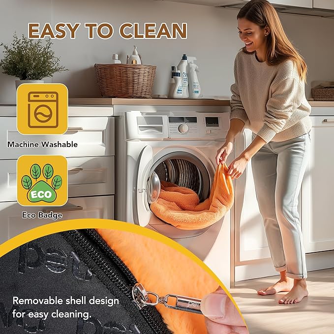 PETNOVO Ultra-Soft Rabbit Fur-Like Dog Stairs for Couch/Bed, Luxury Comfort 2-Step for Small & Senior Dogs, Non-Slip, Removable Washable Cover, Oeko-TEX Certified, 15.7" D x 15.7" Wx 11.8" H, Orange