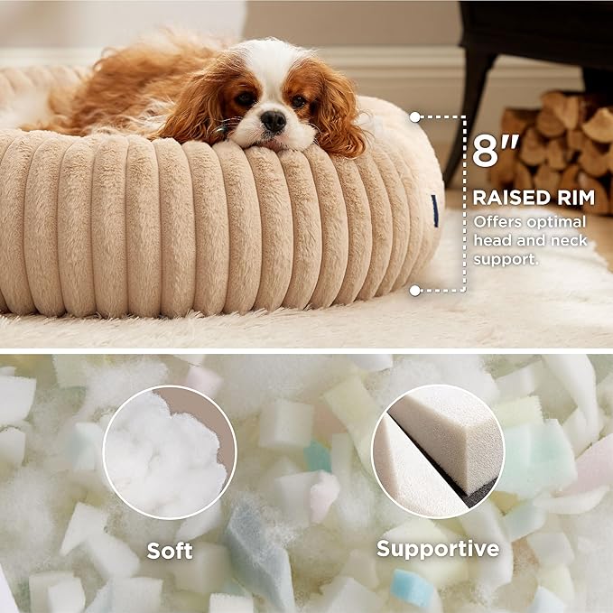 Bedsure Donut Medium Dog Bed 30x30x8 inches with Waterproof Dog Blankets for Medium Dogs 30"x40", Tuscan Beige