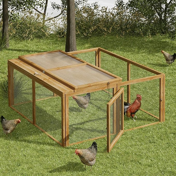 Magshion Folding Chicken Coop Rabbit Hutch, Portable Chicken House with Handle Wooden Small Animal Poultry Pet Cage House for Outdoor, 45.5 Inch, No Assembly Required