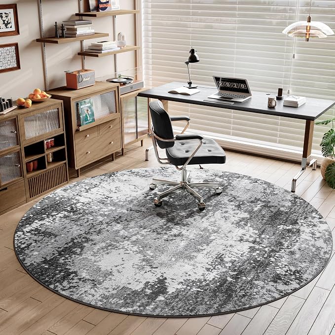 Washable 5 FT Round Rug Grey Circle Area Rugs