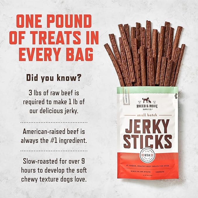 Rocco & Roxie Beef Jerky Sticks Treats for Dogs Bundle + Free 6oz Beef Jerky Sticks for Dogs