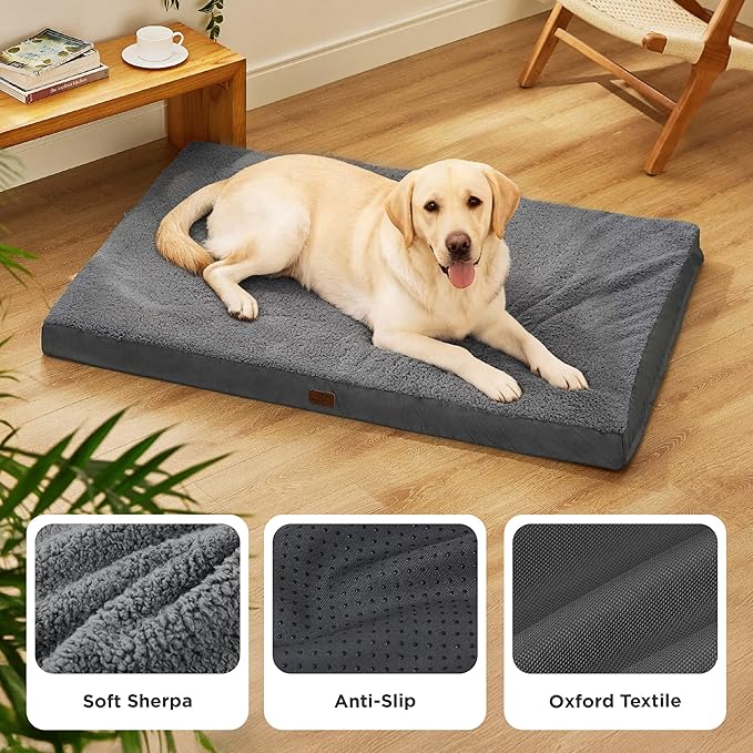 Bedsure Giant Dog Bed for Jumbo Dogs - 53" x 36" Flat Pet Beds with Removable Washable Cover, Orthopedic Egg Crate Foam Mat for Long-Bodied Pets Up to 120 lbs
