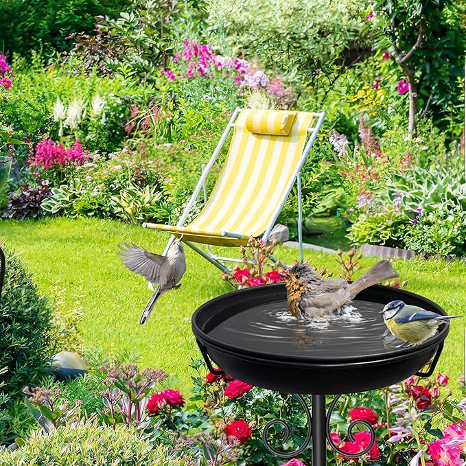 38In Freestanding Bird Bath for Outside, Detachable Birdbaths with Metal Stake, Bird Bath Feeder Bowl for Outdoors Garden Patio Yard Lawn,Sturdy Upgraded 5 Pronged Base (Black)