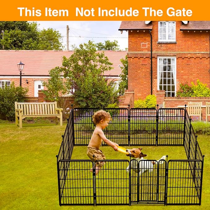 Doorless Animal Barrier Fence, 40in(H) 14 Panels Total 31 Ft(L), Garden Fences and Borders for Dogs, Anti Dig Fence Barrier, Black Metal Decorative Garden Fencing, Flower Bed Fencing