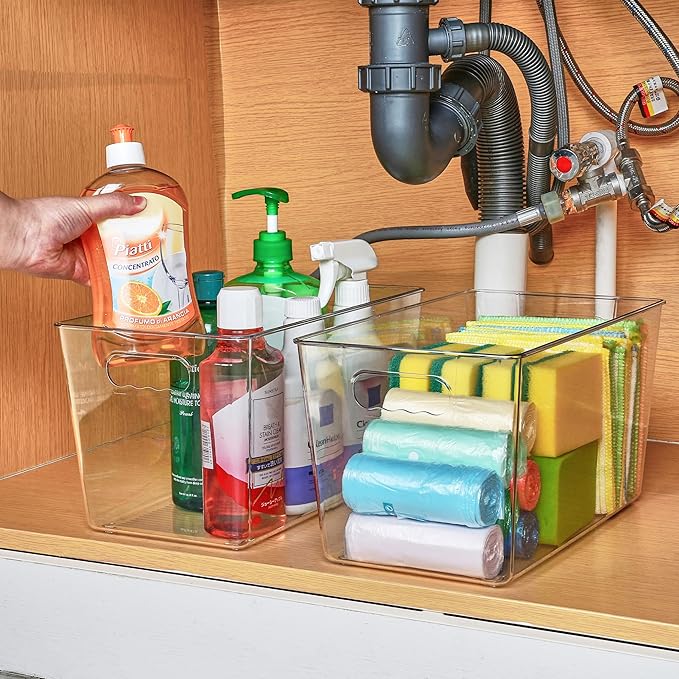 Vtopmart 6 PCS Clear Plastic Storage Bins, Pantry Organizer Containers