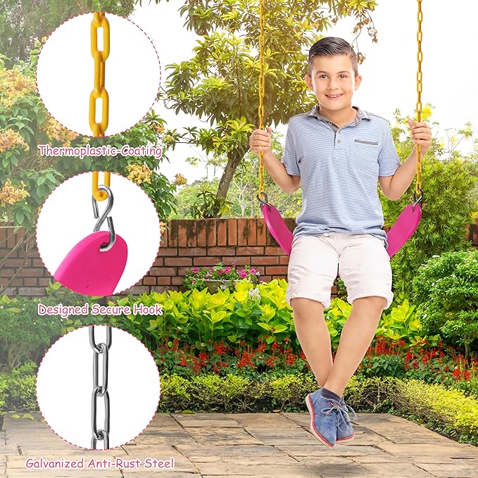 Sunnyglade 2PCS Swings Seats Heavy Duty with 66" Chain, Playground Swing Set Accessories Replacement with Snap Hooks, Support 250lb (2, Pink)