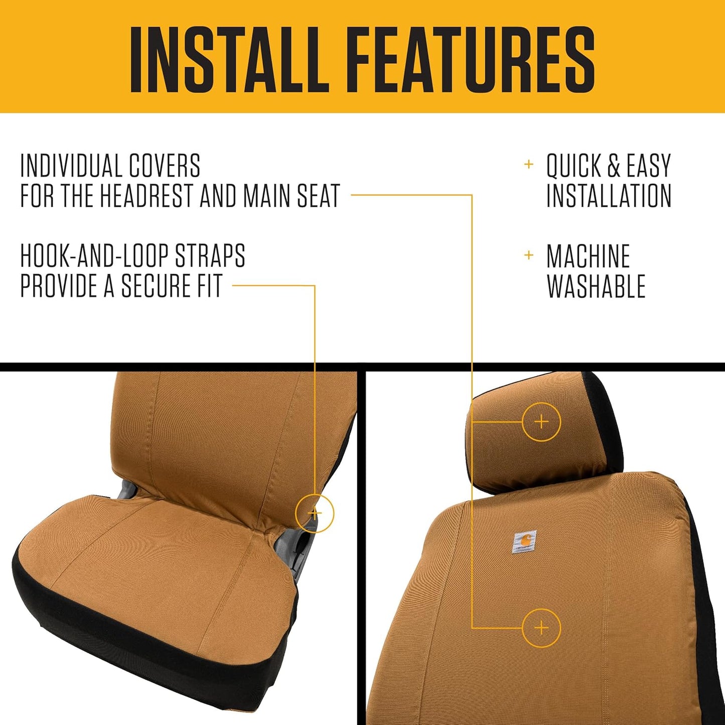 Carhartt Universal Nylon Duck Canvas Fitted Bucket Seat Cover, Durable Seat Protection with Rain Defender, Single, Carhartt Brown