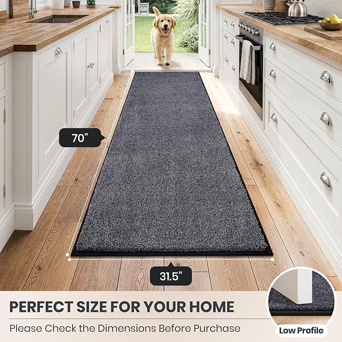 PURRUGS Dirt Trapping Door Mat 31.5" x 70", Non-Slip Machine Washable Entryway