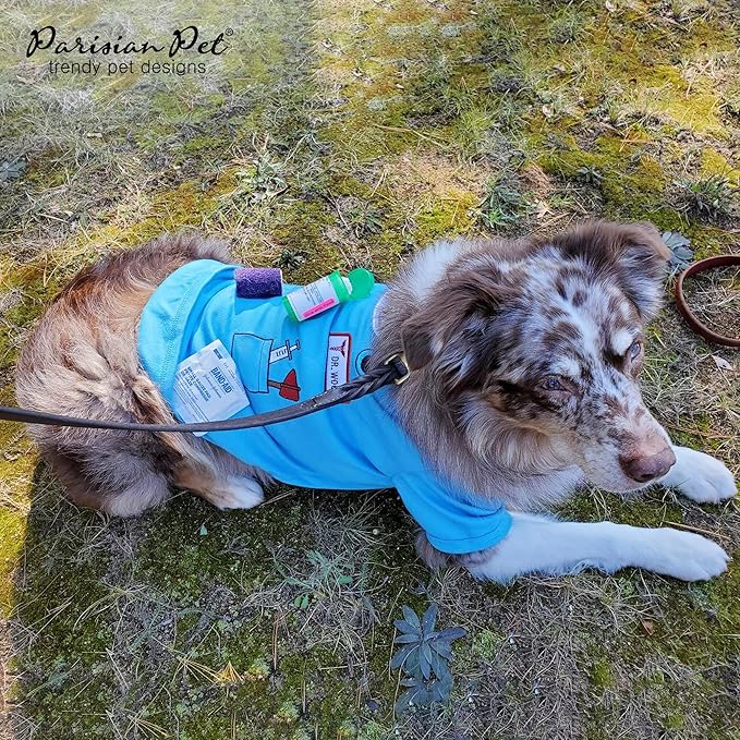 Parisian Pet Doctor Woof Dog Shirt - Embroidered Dog Pirate Costume - 100% Cotton & Polyester Doctor Outfit for Dog - Sleeved Dog Clothes - Blue Dog Shirts for Medium-Sized Dogs - Pet Costumes - M