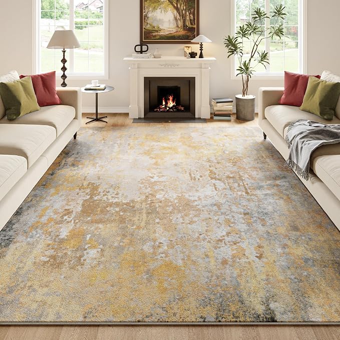 Beige Gold Washable Rug 6x9 Area Rugs