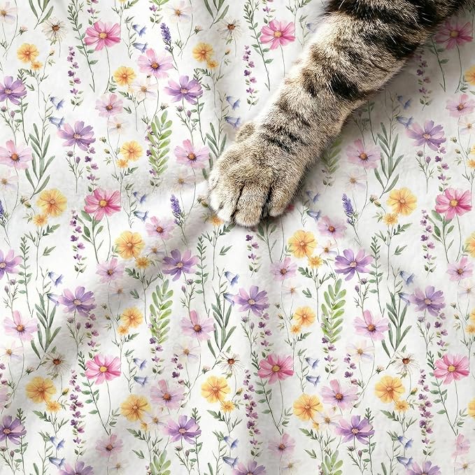 Horaldaily Pets Flannel Blanket, Spring Summer Watercolor Wildflowers Soft Fuzzy Fluffy Plush Cozy Fleece Premium Blankets for Dog Cat Puppy Kitten Couch Protection, 20x30