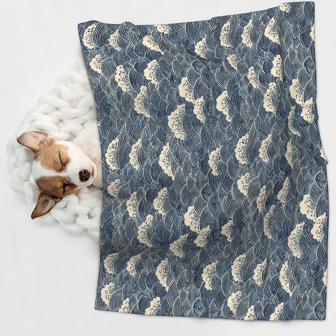 Waterproof Dog Blanket Soft Pet Blanket for Puppy Cat, Fleece Cat Throw Blankets for Furniture Bed Couch Sofa Reversible - Japanese Water Wave 1