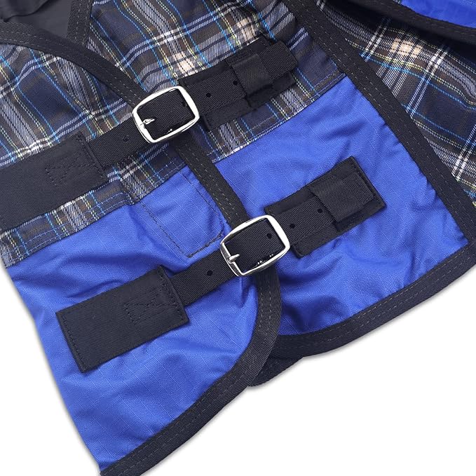 600 Denier Ripstop Mini Horse Blanket - 0g Fill Lightweight, Waterproof Breathable Miniature Pony/Donkey Turnout Rain Sheet Blueplaid 42