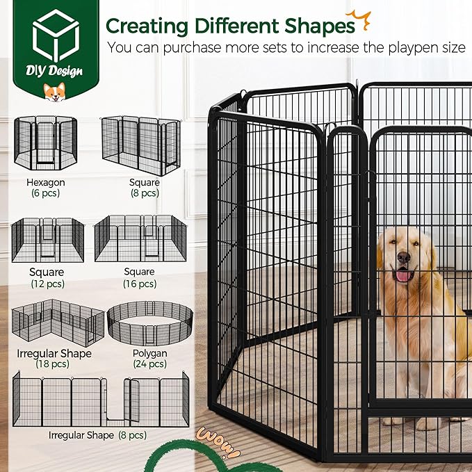 Yaheetech Dog Playpen Outdoor, 47 inch 8 Panels Dog Pen Indoor Heavy Duty Puppy Exercise Pen Metal Pet Fence for RV Camping/Yard/Garden