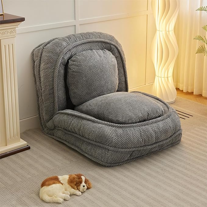 Adjustable 5-Position Human Dog Bed for People, Big Comfy Plush Floor Gaming Lazy Sofa Chair with Pillows & Back Support, Foldable Lounge Loveseat Couch for Living Room Bedroom (Gray)