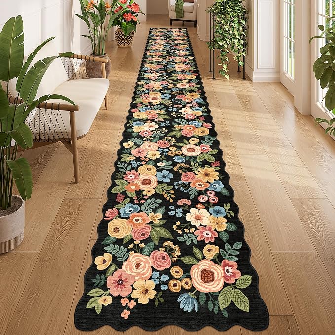 DUKINO 2x14 Hallway Runner Rug, Non Slip Floral Washable Runner Rug