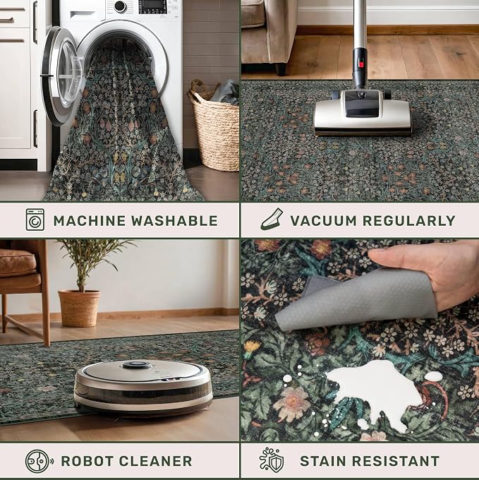 Dark Green Washable Entry Rug