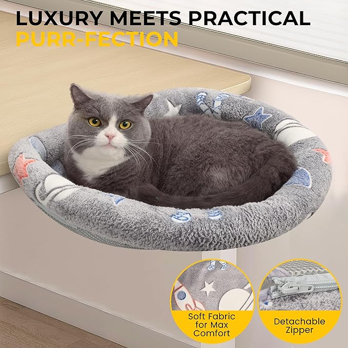 Cat Desk Bed Hammock, Heavy-Duty Metal Frame and Clamp Support up to 40 lbs, Glow in The Dark Fabric, Sunken Design, Foldable and Washable, Indoor Cat Furniture for Office, Game Tables