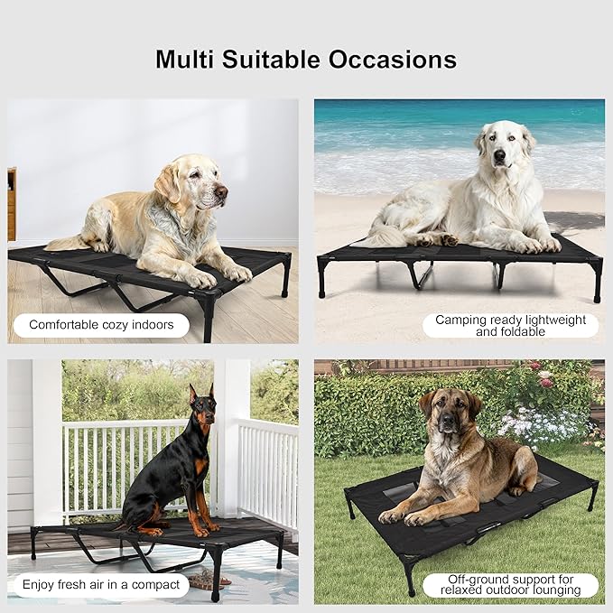 Raised Dog Bed Cooling Cot for Indoor Outdoor Use Portable Waterproof Mesh Pet Bed Washable for Large Medium Small Dogs, Black